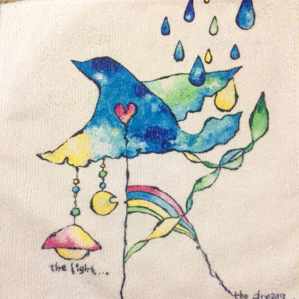 『幸せ運ぶ青い鳥さん』ハンドタオル【送料無料】 3枚目の画像