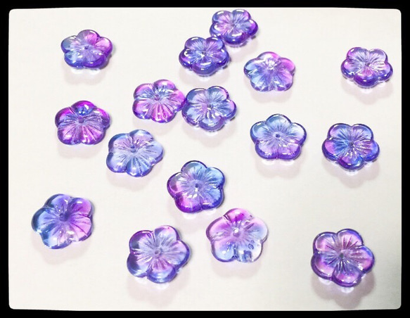 「10個セット 紫」14mm 梅花  チェコビーズ  CR0122 1枚目の画像