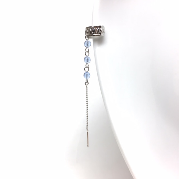 3WAY サファイアと銀色のダイヤ柄のイヤーカフ　（色変更可能・１個販売） 1枚目の画像