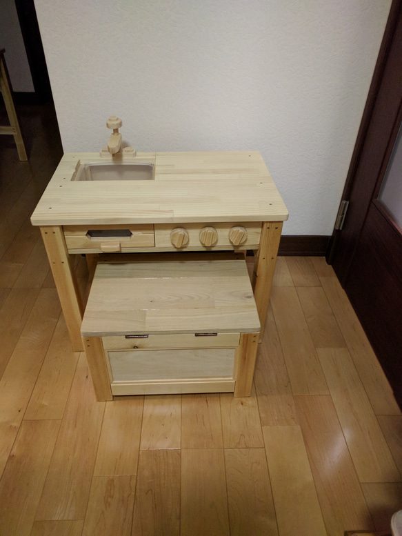 【受注作成】手作りキッチンセット&椅子 1枚目の画像