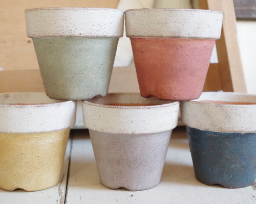 ツートン(上ホワイト)リメイク鉢5色セット 一輪挿し・花瓶・花器