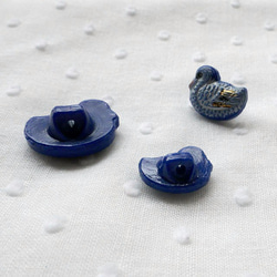 ヴィンテージ　鴨の親子のボタン　ブルー 3枚目の画像