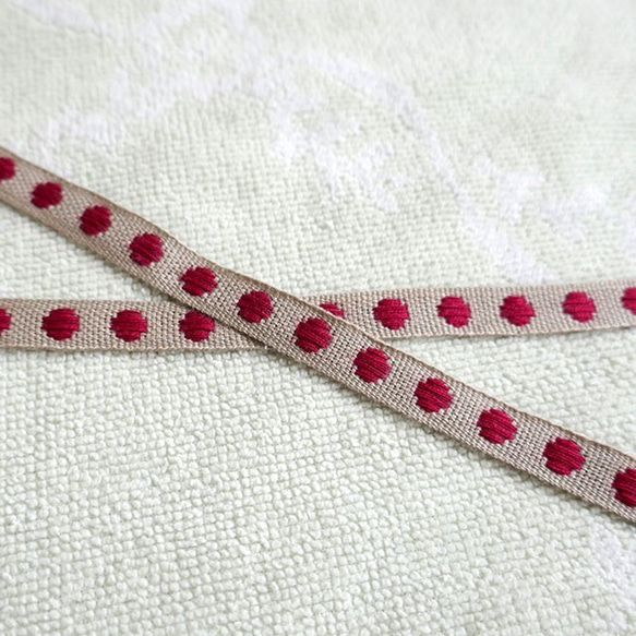 ヴィンテージ　刺繍テープ　水玉red 3枚目の画像