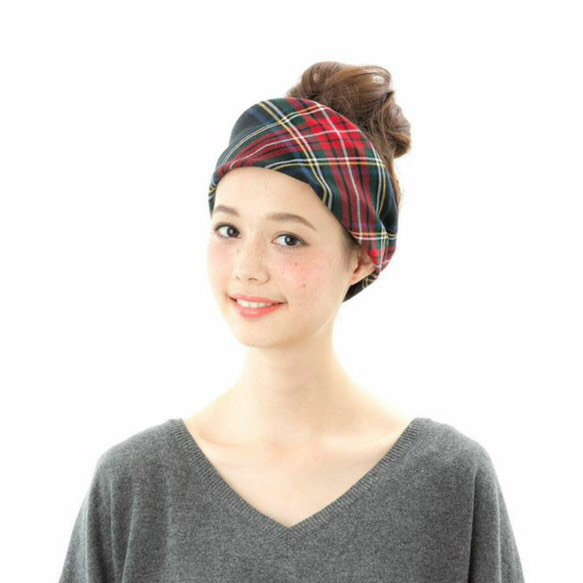 3WAY WOOL CHECK HAIR BAND/RED　ウールチェックヘアバンド/レッド 4枚目の画像