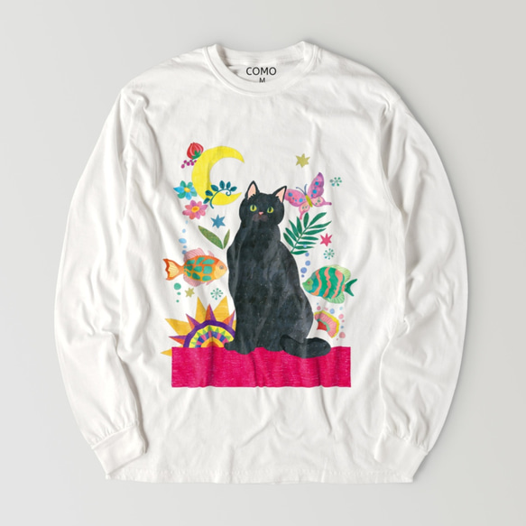 【受注制作】ロングスリーブTシャツ《月見猫》 1枚目の画像