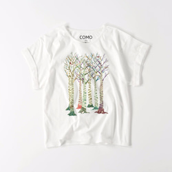 【受注制作】ロールアップTシャツ《白樺並木のシマエナガB》 1枚目の画像