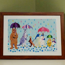 フレーム付きポスター《雨と動物たち》 1枚目の画像