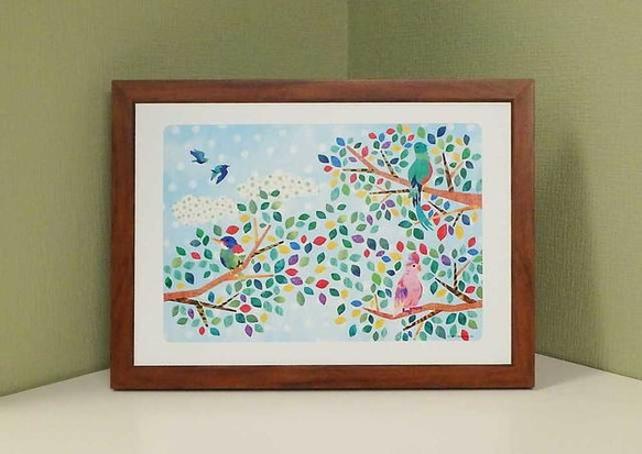 フレーム付きポスター《木とカラフルな鳥》 タペストリー・壁掛け COMO