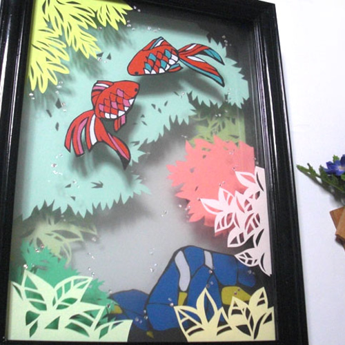 金魚絵画付】木枠フレームA4くらい