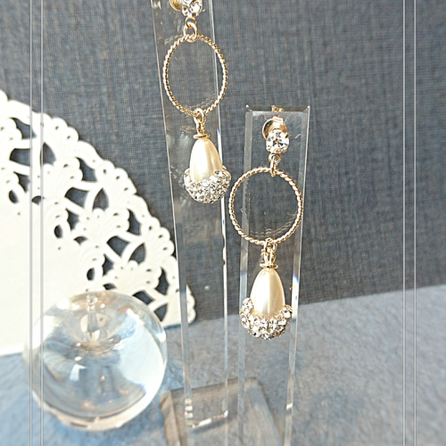 drop pearl ◌˳⚛˚⌖ ring スワロフスキーデコピアス ピアス（その他 