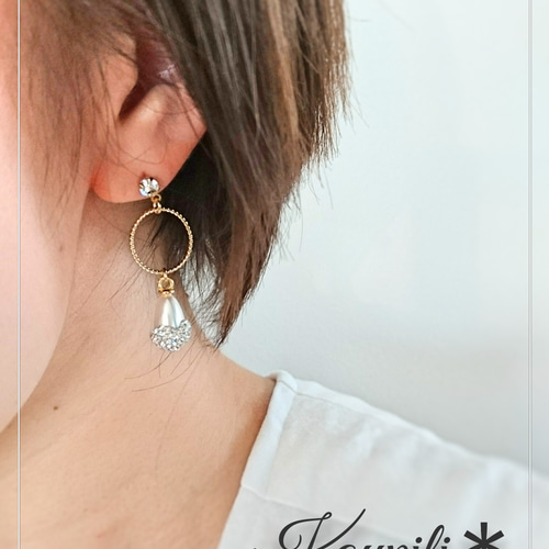 drop pearl ◌˳⚛˚⌖ ring スワロフスキーデコピアス ピアス（その他 