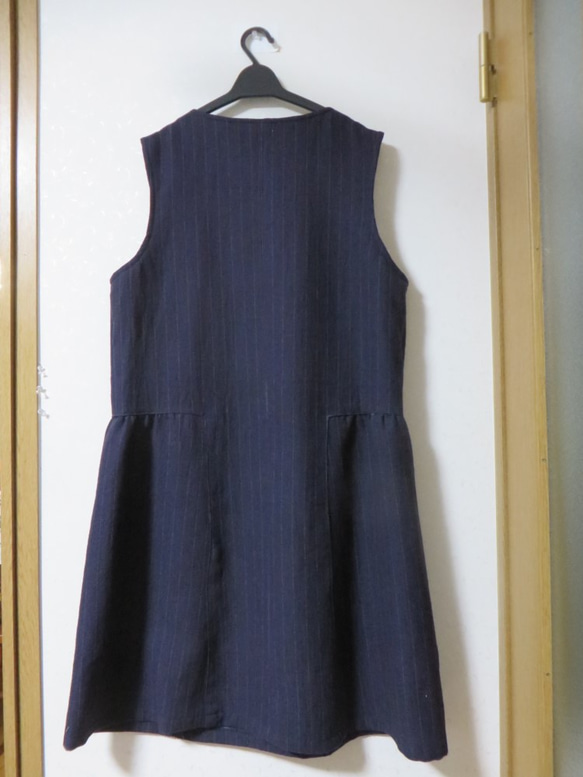 ☆新作☆　１点もの　濃紺ウール混　ストライプ　ジャンパースカート　ワンピース　大きいサイズワンピース　ゆったりサイズ　サ 4枚目の画像