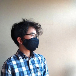 【選べる3size】めがねが曇らない リネンのマスク【ネイビー】Pure linen face mask 3枚目の画像