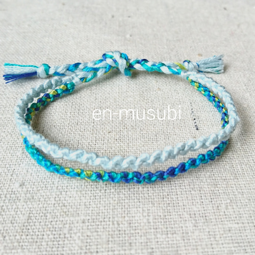 2連ミサンガ☆青グリーン系ミックス&水色☆アンクレット☆ブレスレット