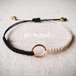○ブレスレット☆バイカラー 黒&ベージュ ワックスコード ブレスレット