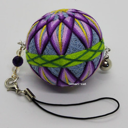 Mini Temari 錶帶“Kiku”淺藍色背景，紫色花 Temari Temari Temari 第3張的照片