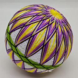 手鞠“菊”白底紫花綠帶 10cm Temari Temari Temari 第1張的照片