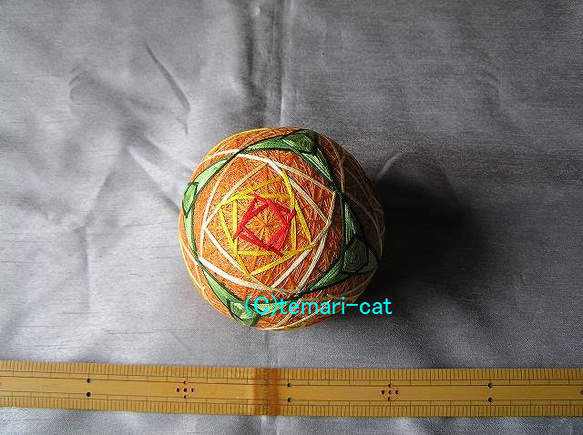 てまり「6つのバラ」オレンジ地、赤花 手まり 手毬 手鞠 その他