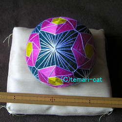 Temari &quot;8 Sasanqua&quot; Green Space Pink Flower Temari Tem 第3張的照片