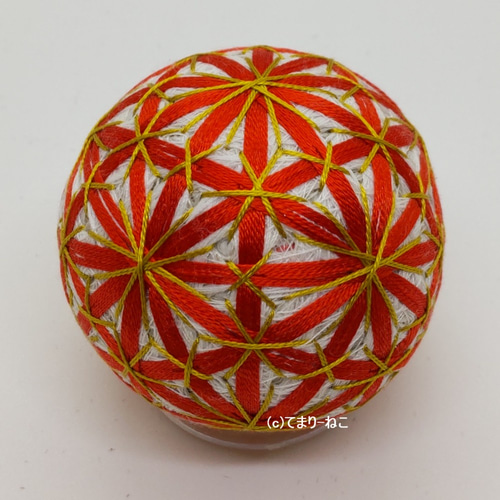 絹ミニてまり「10の分割」白地、赤5cm 手まり 手毬 手鞠 その他置物