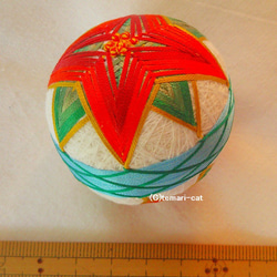 絲綢手鞠“一品紅”白底淺藍色腰帶 5cm Temari Temari Temari 第2張的照片