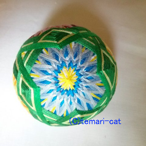 しょりん 手毬 手鞠 てまり 刺繍花火 刺繍かすみ草 他　合計6点 てまり「六菊と三菱」紫黄青の花、緑三菱 手まり 手毬 手鞠 その他
