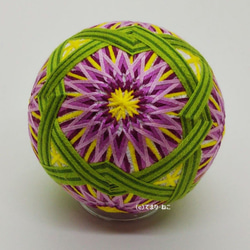 てまり「六菊と三菱」紫花、緑三菱 手まり 手毬 手鞠 2枚目の画像