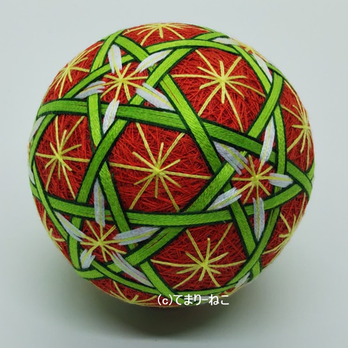 てまり「星の花」赤地白花クリスマス 8cm 手まり 手毬 手鞠 その他