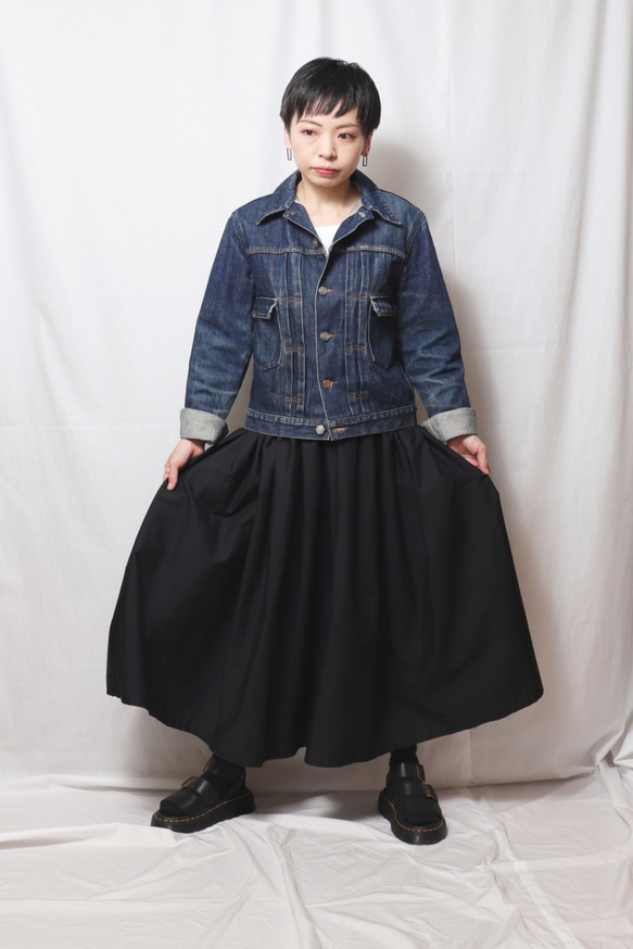 タックギャザースカート　黒　サイズ調整可能　綿ブロード 10枚目の画像