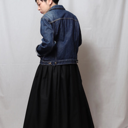 タックギャザースカート　黒　サイズ調整可能　綿ブロード 2枚目の画像
