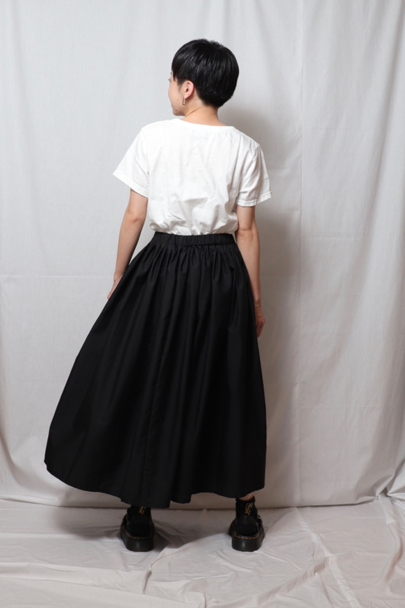 タックギャザースカート　黒　サイズ調整可能　綿ブロード 9枚目の画像