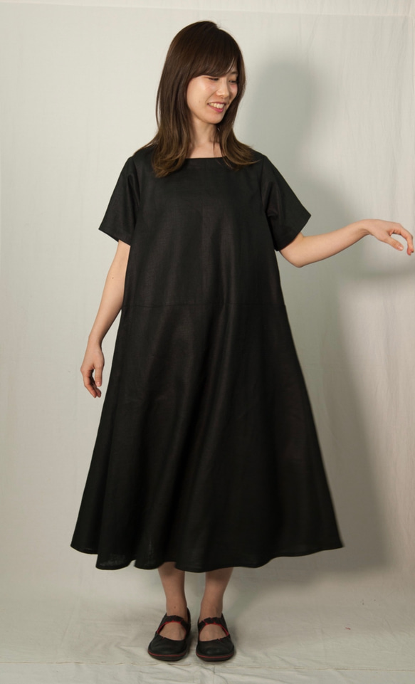 新品タグ付★LOROPIANA★リネン★ポケット★チュニック★ワンピース linen ダボっとワンピースLサイズ 黒 ワンピース ago アーゴ