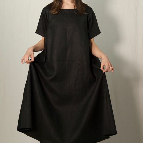 linen ダボっとワンピースLサイズ 黒 ワンピース ago アーゴ 通販