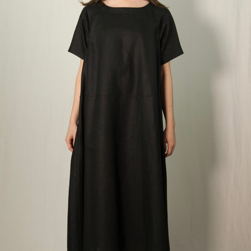 新品タグ付★LOROPIANA★リネン★ポケット★チュニック★ワンピース linen ダボっとワンピースLサイズ 黒 ワンピース ago アーゴ