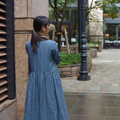 カシュクールワンピース リネン ブルー S,Mサイズ ワンピース ago