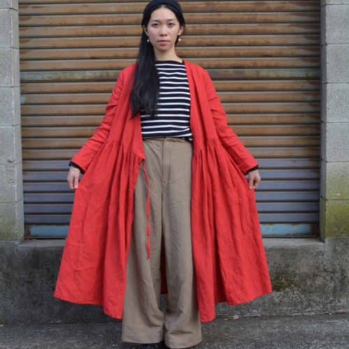ヒューゴボス　カシュクール風ワンピース　ロング　赤　モザイク　サイズM　伸縮素材 カシュクールワンピース 長袖 リネン 赤 S,Mサイズ ワンピース