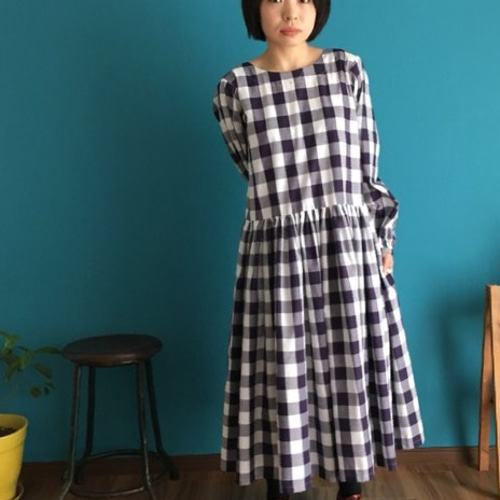 Mam et Moi ネイビー チェック 半袖ワンピース Mam et Moi ネイビー チェック 半袖ワンピース - ワンピース