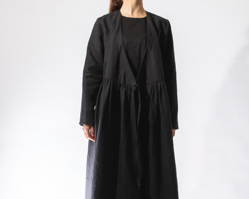 カシュクールワンピース リネン 黒 S,Mサイズ ワンピース ago