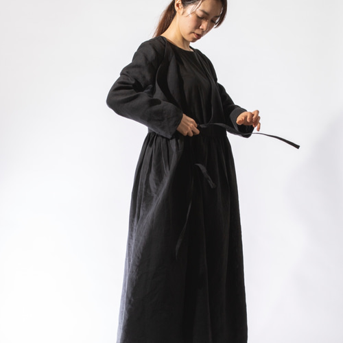 カシュクールワンピース リネン 黒 S,Mサイズ ワンピース ago