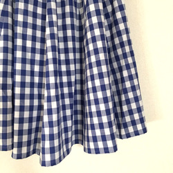 ギンガムチェック　ロングフレアスカート12枚はぎ　ブルー　丈調整可能です 2枚目の画像
