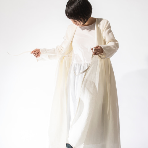 カシュクールワンピース リネン 白 S,Mサイズ ワンピース ago
