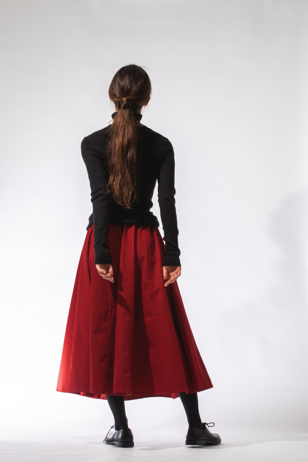 チノクロス　12枚はぎフレアスカート　赤　サイズ調整可能