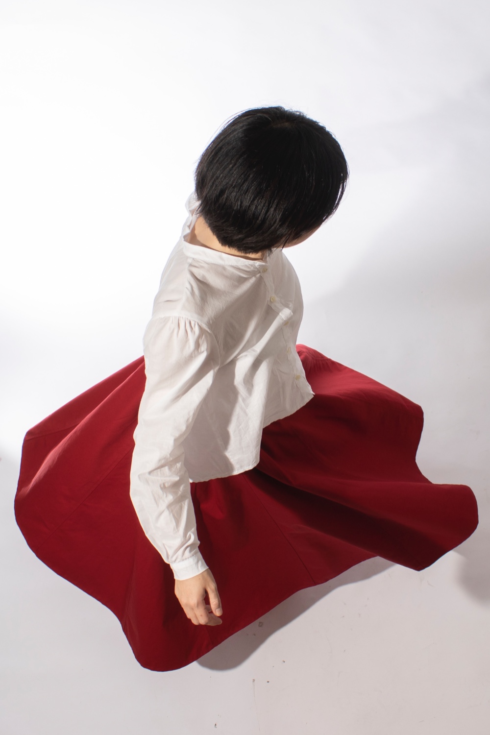 チノクロス　12枚はぎフレアスカート　赤　サイズ調整可能