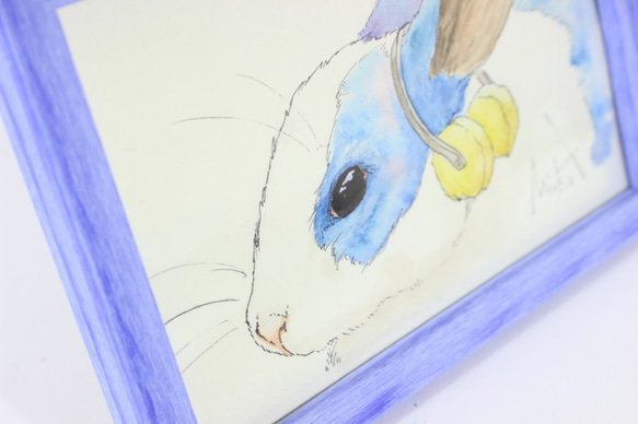 水彩画《ウサギと耳あて》ハガキサイズ【送料込み】 3枚目の画像