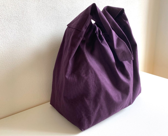 棉亞麻簡單的一把手手提包紫色 第2張的照片