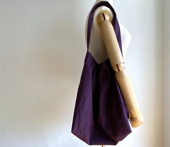 棉亞麻簡單的一把手手提包紫色 第8張的照片