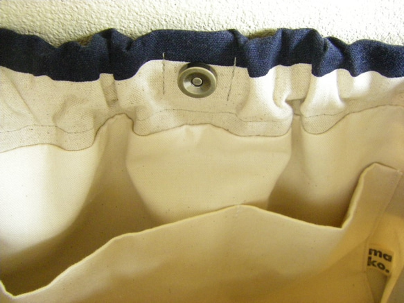 綿麻ワイドドボーダー　ワンハンドルトート　ネイビーｘナチュラル 6枚目の画像