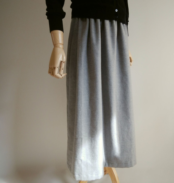 上質コットンフランネル　ギャザースカート　グレー 2枚目の画像