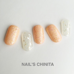 pastel orange×glitter×shell gelnail♡/パステルオレンジ/シェル/グリッター/ネイル 1枚目の画像