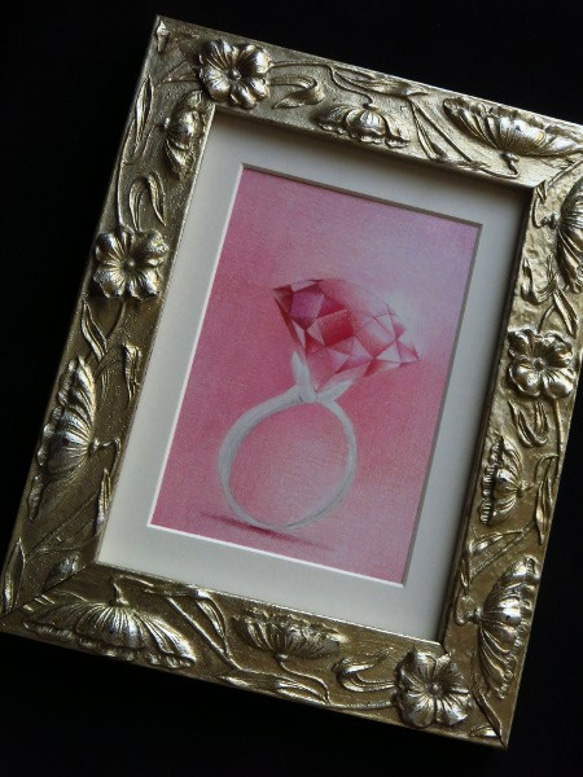【原画】　色鉛筆画　幸せのピンクの指輪 2枚目の画像